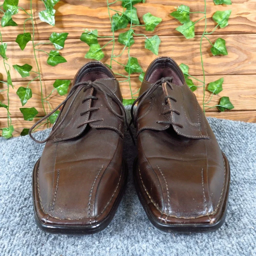Alfani Men Derby Dress Shoes Size 10 Formal Business Square Toe Brown Leather‎